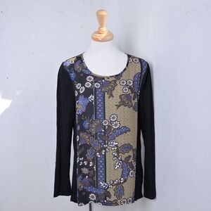 Spense | Floral blouse yellow, blue & black / long sleeve women's top